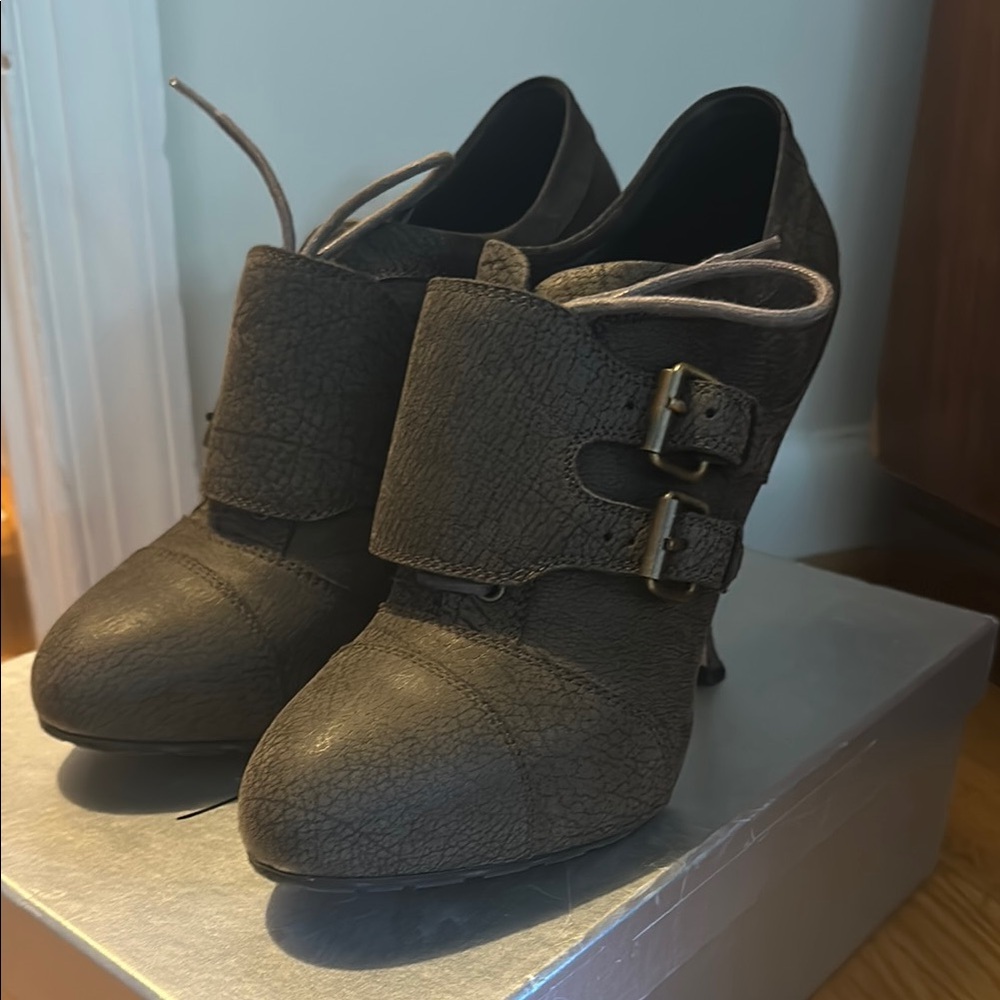 Brian Atwood brown heeled booties